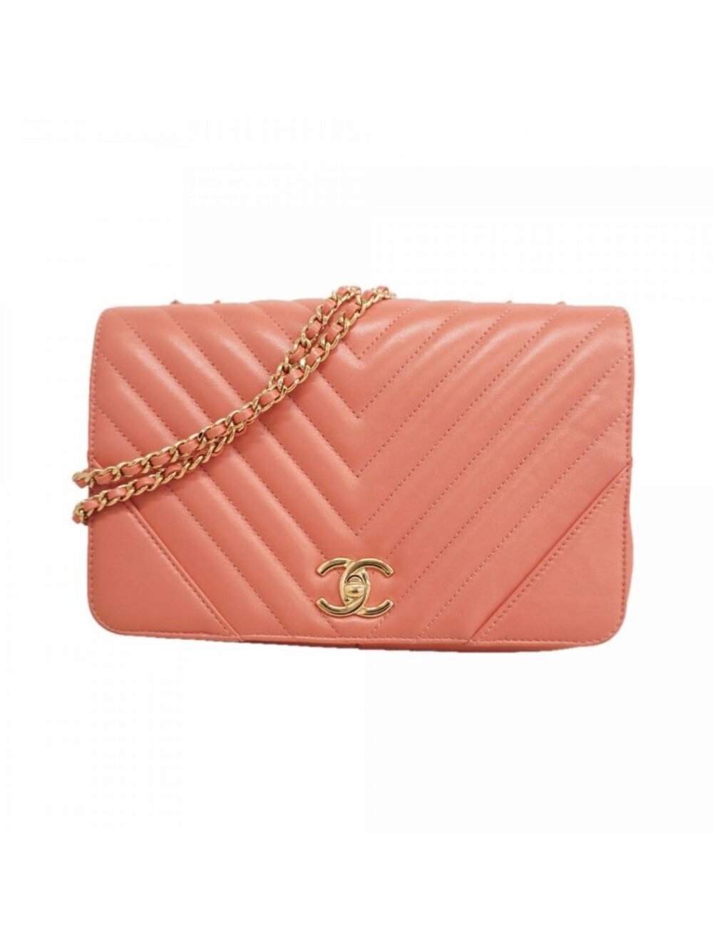 Chanel Shoulder Bag Stitch Lambskin Pink Champagne Gold